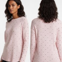shortys à pois gris et rose maille lot de 3 pointelle portes par une femme de face et de dos avec un haut rose assorti