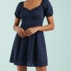 robes noires à pois blancs jersey mi-longue manches en bleu marine courtes col rond motif pois bleu clair pour femme