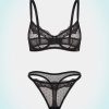 strings à pois origins tulle pailletés en noir et son soutien gorge assorti en dentelle delicate et tulle transparent a pois