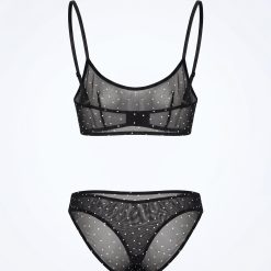culottes à pois noir et blanc brésilienne échancrée tulle transparent ensemble de lingerie comprenant un soutien gorge sans armature et une culotte assortie