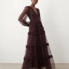 robes rouges à pois blanc imprimé violet tulle étagés décolleté ballon plongeant volants cette magnifique robe longue en tulle est parfaite pour une soirée