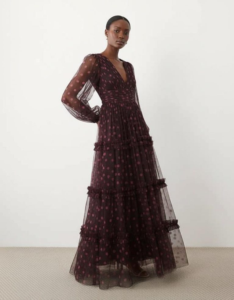 robes rouges à pois blanc imprimé violet tulle étagés décolleté ballon plongeant volants cette magnifique robe longue en tulle est parfaite pour une soirée