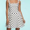 robes évasées à pois blancs carrée dos courte encolure laçage plissée robe élégante femme été findsortie