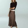 jupes à pois cordon serrage satin midi imprimé 1 jupe midi en satin marron à pois blancs