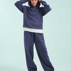 joggings à pois bleu ample pantalon de jogging ensemble décontracté pour femme avec capuche et motif à pois discrets sur fond bleu trouve ta taille trouve ton style
