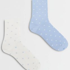 chaussettes à pois design 2 paires de lot multi une paire bleu ciel à pois blancs et une paire blanche à pois bleus