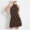 robes longues marron à pois courte femme chic col halter sans manches avec motifs tachetés blancs et jupe à volants