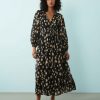 robes à pois filles flou longues manches mollet effet longueur avec multicolore noire et beige coupe fluide col en v