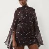 robes à pois hiver marron oversize cape montant col drapée courte manches fluide imprimé pois bleu ciel