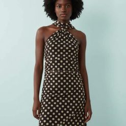 robes asymétriques à pois en tulle courte dos nu motif marron robe à pois noirs et blancs pour femme élégante