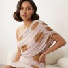 robes asymétriques à pois courte drapé tulle épaules dénudées rose robe élégante à motifs pois marron et coupe asymétrique sans manche
