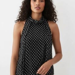 robes à pois jaune dos nu mi longue noir un débardeur noir à pois blancs pour femme élégant