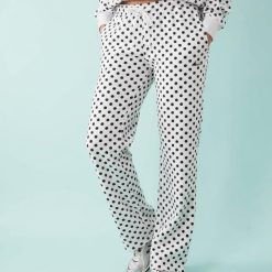 joggings à pois broderie ample logo pantalon ensemble gris et noir imprimé avec motifs ronds noirs sur fond blanc et cordon de serrage