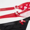 strings à pois multicolore 3 saint valentin de lot composé de trois dessous aux tons rouge rose et noir avec des petits nœuds et motifs de rose
