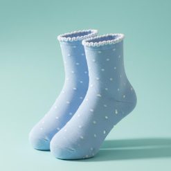chaussettes à pois design 2 paires de lot multi bleu ciel a petits pois blancs avec bordures dentelle
