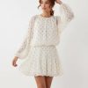 robes mousseline à pois courte en noir et blanc à manches longues bouffantes avec jupe évasée froncée