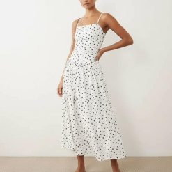 robes évasées à pois bretelles avec et jupe mi-longue fines femme élégante blanc pois noirs bretelles fines moulant doux confortable fines bretelles courtes dos ouvert