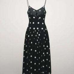 robes évasées à pois bouffante jupe coupée en biais trapèze mono noire à fines bretelles col en v coupe fluide mi longue style élégant