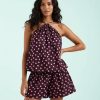 robes longues marron à pois double nu dos oversize épaisseur ensemble de pyjama short et top sans manches motif à pois pour femme décontracté