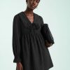 robes longues noires à pois détail col velours côtelé babydoll robe décontractée à manches longues pour femme avec motif à pois fins et coupe fluide