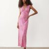 robes à pois filles rose col v longueur mollet imprimé fleuri élégante sans manches