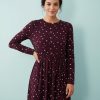 robes à pois filles estompés mi longue violet foncé avec des manches longues et un motif blanc décontracté idéal pour toutes occasions