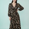robes à pois filles flou longues manches mollet effet longueur avec multicolore noir et beige imprimé col v