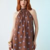 robes longues marron à pois nœud avec courte robe trapeze marron a pois bleus col halter sans manches