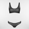 culottes à pois noir et blanc brésilienne échancrée tulle transparent ensemble de lingerie deux pièces