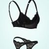 brassières à pois scintillants tulle non rembourrés bonnets noir ensemble lingerie en dentelle noire avec soutien gorge et culotte assortie
