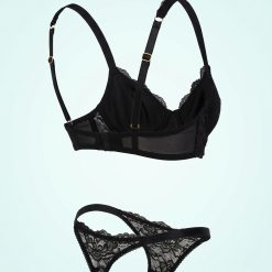 brassières à pois scintillants tulle non rembourrés bonnets noir ensemble lingerie en dentelle noire avec soutien gorge et culotte assortie