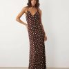 robes longues marron à pois blancs chocolat encolure foulard avec caraco chic féminine élégante