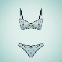 culottes à pois brésilienne astrid en tulle transparent bleu chocolat ensemble lingerie sexy féminine points marrons nœuds fins noire