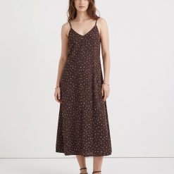robes moulantes à pois tall mi longue marron sans manches pour femme en tissu extensible coupe ajustee