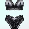 strings à pois dentelle allegra en noir et blanc ensemble de lingerie comprenant un soutien gorge et une culotte assortie