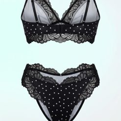 strings à pois dentelle allegra en noir et blanc ensemble de lingerie comprenant un soutien gorge et une culotte assortie