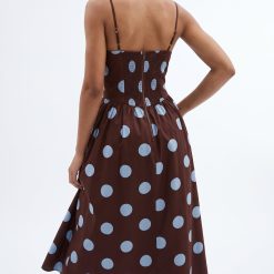 robes longues marron à pois brown habillée coton nuisette en majoritaire élégante robe à pois bleus coupe midi pour femme